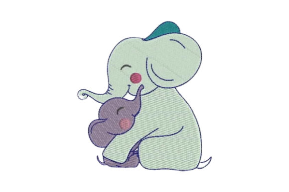 Charming Cuddling Mom and Baby Elephant