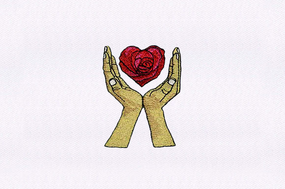 Charming Hands Holding Rose Embroidery