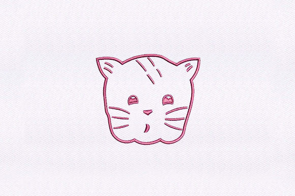 Charming Pink Kitten Cat Face Embroidery