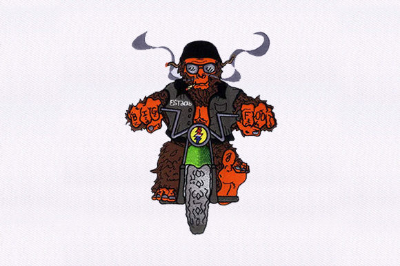 Chopper Riding Gorilla: A Quirky Embroidery Design