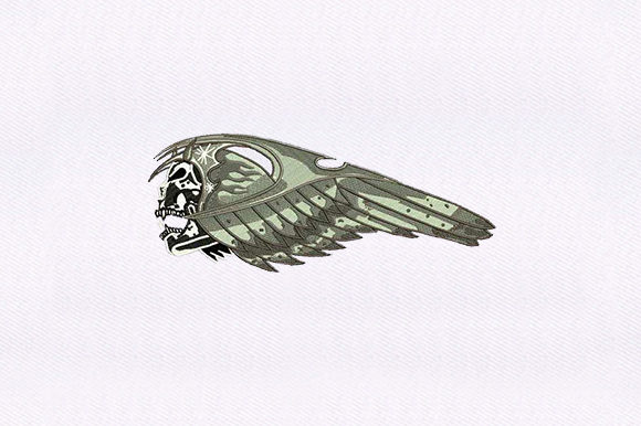 Flying Skull Wings: A Spooky Embroidery Delight